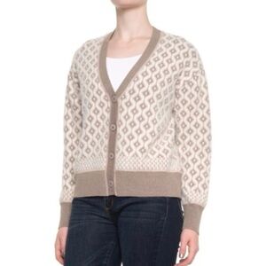 CUPCAKES AND CASHMERE Women’s Knit Buttoned Cardigan Sweater Geometric Tan Sz XS
